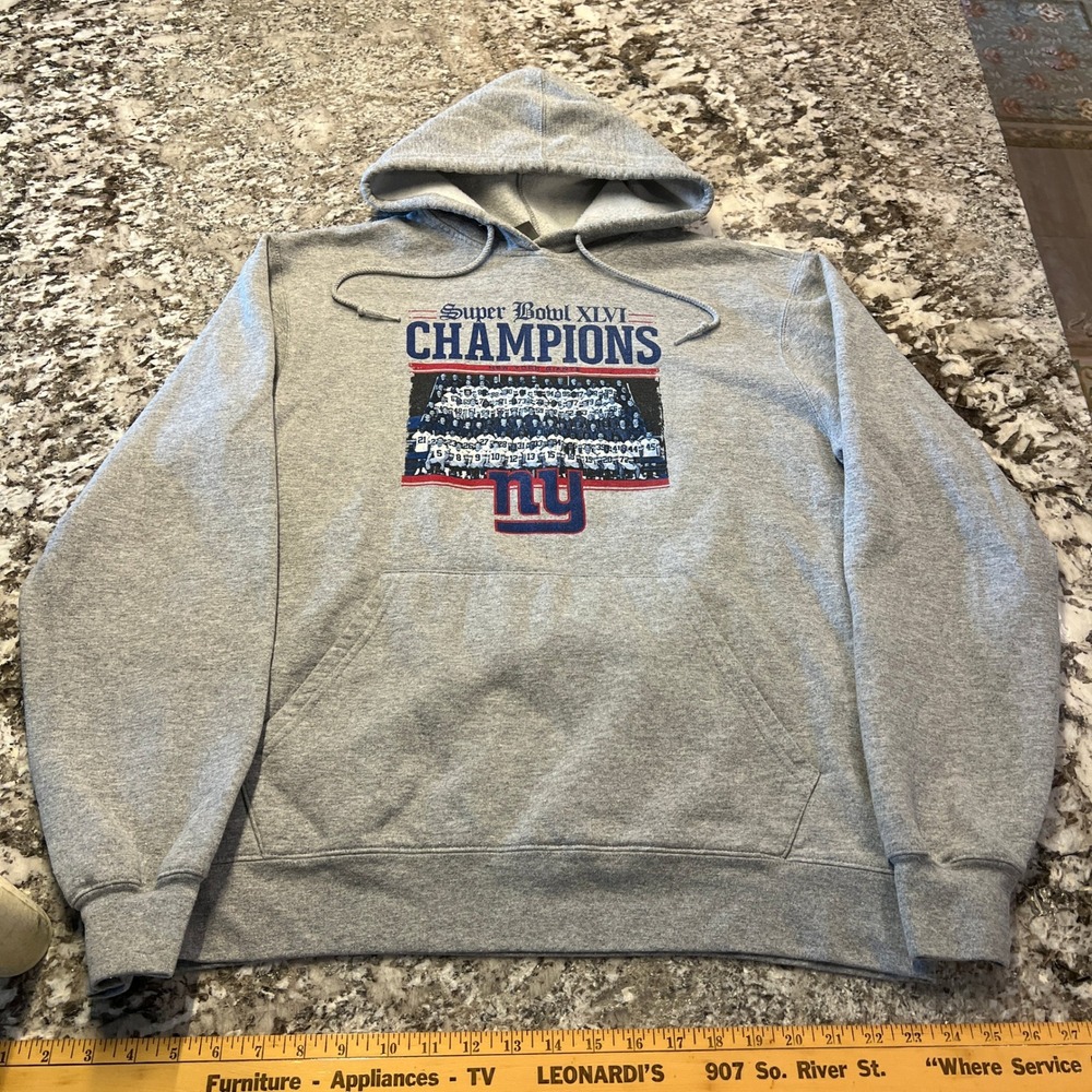 Vintage 2012 Reebok NY Giants Super Bowl XLVI Champions Hoodie Gray Mens Large